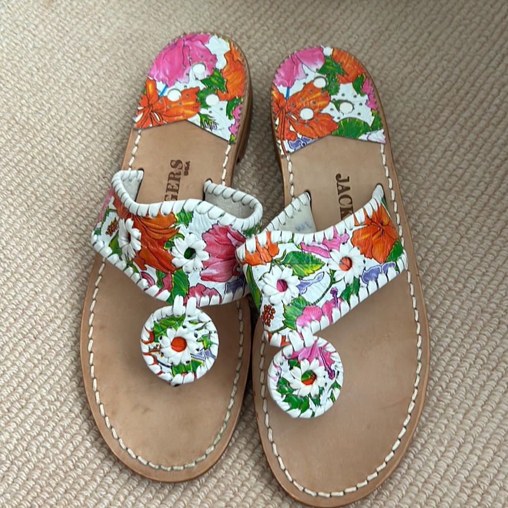 Jack Rogers Floral Navajo Sandals Leather